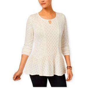 Style & Co Petite Medium Lace Peplum Top Blouse Sweater Winter White Color